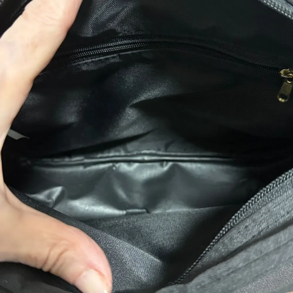 Carlos Falchi Sport Black Nylon Messenger Bag With Adjustable Strap/Gold Logo.
